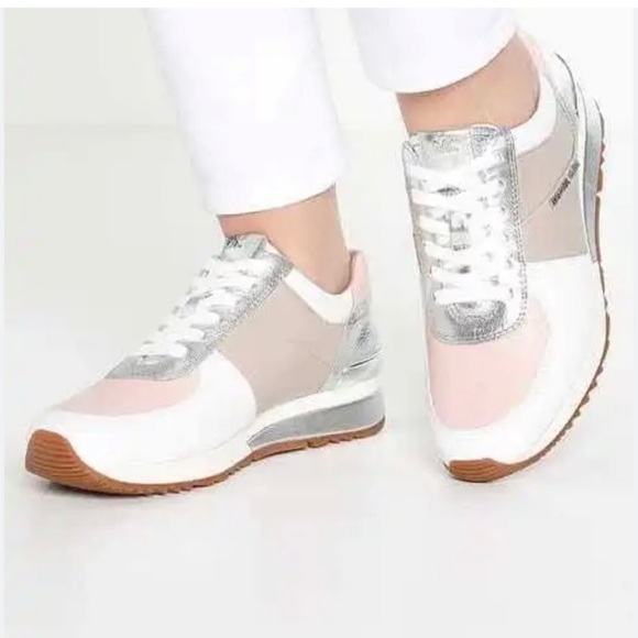 Michael Kors sz10 Allie Trainers White, Silver & Pink Lace-Up Sneakers - Picture 9 of 10